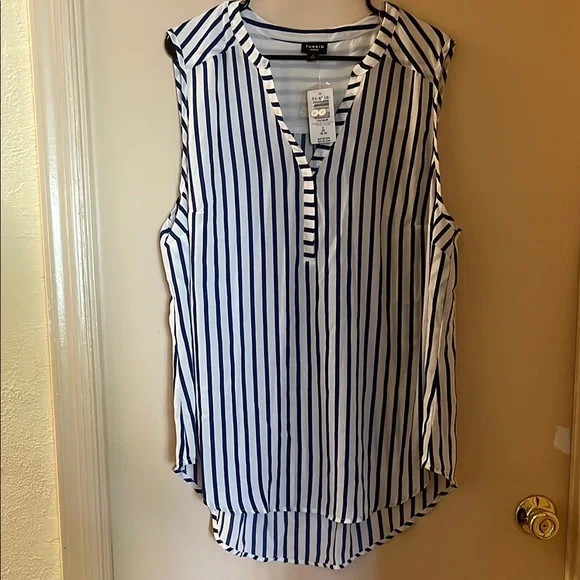 Torrid Navy Blue and White Striped Blouse - Picture 1 of 3
